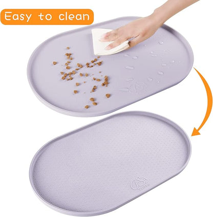 100% Waterproof 0.5" Raised Edge BPA Free Silicone Dog Food Mat, Pet Cat Feeding Mats Contain Spills Protects Floors, Placemats for Cats and Dogs Water Bowl Dishwasher.(Large/XL, Dove)
