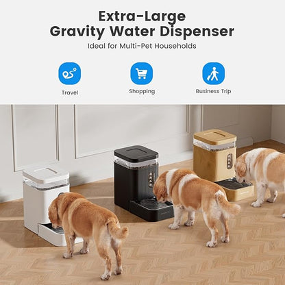 Gardner Pet Automatic Dog Water Dispenser Gravity Waterer with Stainless Steel Bowl Water Dispenser 6.5L Large Capacity Water Feeder with Filters for Dogs Cats Pets, BPA-Free Noise-Free (Black, 6.5L)