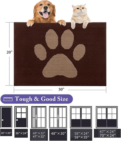 Buganda Dog Door Mat for Muddy Paws, Absorbent Dirt Trapper Non Slip Indoor Doormats, Washable Low-Profile Mat for Mud Dogs, Entryway Carpet for Inside Floor (40x32 Inches, Brown)