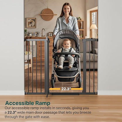 Cumbor 36" Extra Tall Baby Gate for Stairs, 29.7-48" Wide Dog Gates for Doorways, Auto Close Safety Gate for Babies and Pets, Easy Install, Pressure Mounted, Fits Doorways, Stairs, Entryways, Black