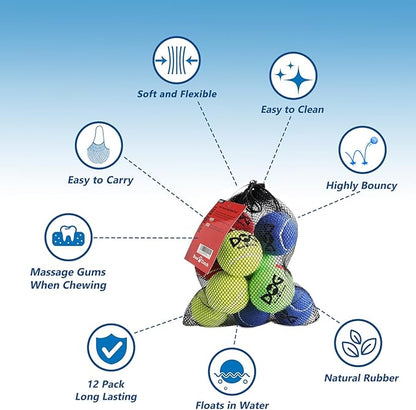 Tennis Balls for Dogs - Bulk 50 Pack 2.5'' Durable Non-Toxic Outdoor Dog Toys Balls with Mesh Bag, SGS Certified, Colorful Fetch Toys, Medium Large Breeds (Non Squeaky)