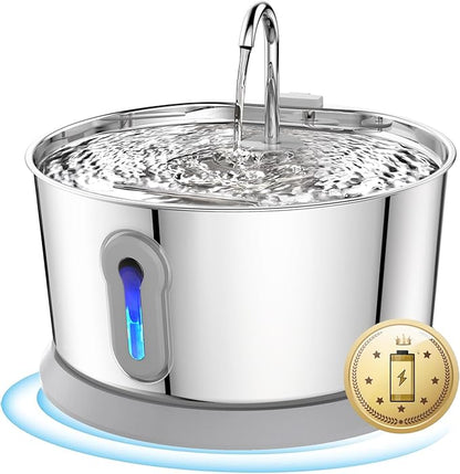 Battery Operated Cat Water Fountain Wireless, 4L/135oz Stainless Steel Pet Fountain for drinking Dog Water Dispenser Cordless with Motion Sensor, Ultra-Quiet Pump & for Cats Inside, Dog, Multiple Pets