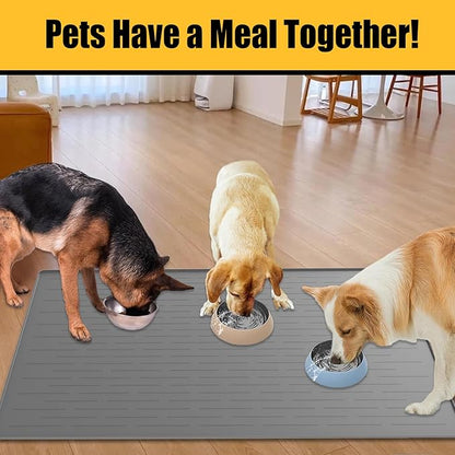 Large Dog Mat for Food and Water, 31.8"x23.8" Silicone Pet Feeding Mats, Waterproof Dog Bowl Mat with High Edges to Prevent Water and Food Spills, Dark Blue