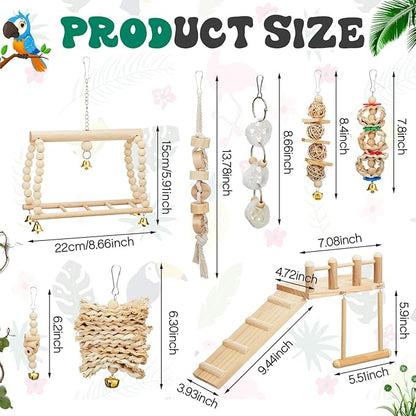 10 Pcs Parrot Swing Toys and Bird Perches Platform with Climbing Ladder Chewing Standing Hanging Parakeet Toys Bird Cage Accessories for Budgerigar Conure Cockatiel Finches Lovebirds