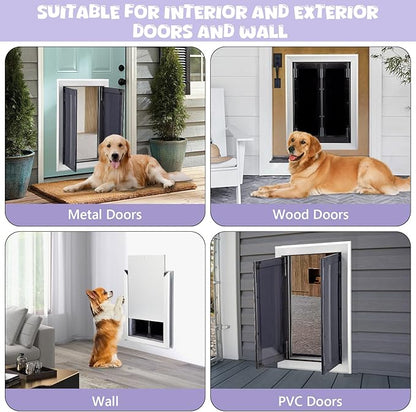Sliver Pet Door with Panels, Aluminum Dog Door with Automatic Closing Magnetic Flaps, Medium Doggie Door, Slide-in Panel & 4 Security Locks, Suitable for Doors, Screen and Wall