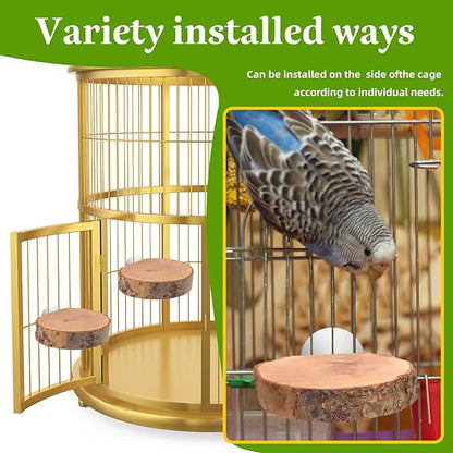 4PCS Natural Wood Round Bird Perch Platform for Cage - Parrot Perch Stand for Conures, Cockatiels, Budgies, Lovebirds, Parrotlets, Small Bird Cage Accessories