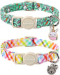 Lionet Paws 2pcs Pack Easter Cotton Cat Collar,Breakaway Buckle with Rabbit and Colorful Eggs Cute Adjustable Green Cat Kitten Collar,Ideal for Girl Cats Boy Cats