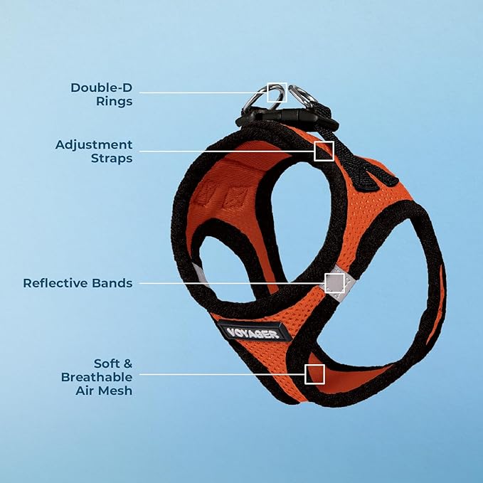 Best Pet Supplies Voyager Step-in Air Harness - All Weather Mesh, Reflective, No Pull Harness for Dogs, Cats - Secure with Hook & Loop Fastener, Buckle, Double D-Rings - Orange/Black Trim, XXS