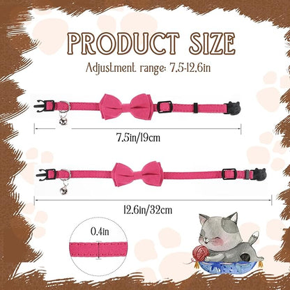 Sliverdew 2 Pcs Kitten Bow Tie Collar with Bell Cute Cat Collar for Girl Boy Cats Breakaway Cat Collars Adjustable Small Puppy Safety Collar Solid Color Plaid Pet Collar (Pink)