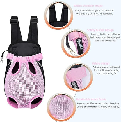 Pet Dog Carrier Backpack, Portable Breathable Mesh Chest Carrier, Polyester Woven Double Shoulder Pet Bag for Outdoor Adventures (Pink, Large)