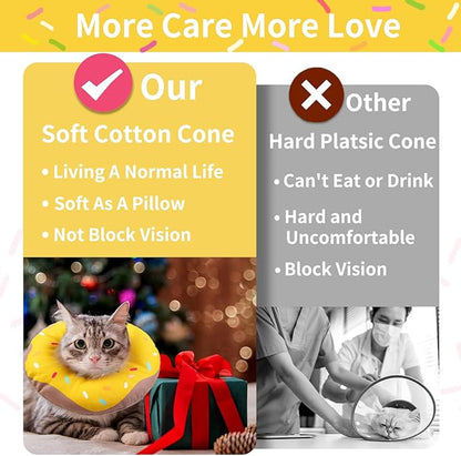 Cat Cone Collar Soft, Waterproof Cat Recovery Collars Spay Cones to Stop Licking Cute Donut E Collar After Surgery Anti-Lick Wound Healing Safety Elizabethan Collar for Kittens (Donut Yellow, Large)