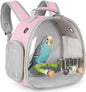 Small Bird Travel Backpack Carrier Cage with Cups, Backpack to Transport Backpack Carrier with Clamp Cups Stand Perch for Parakeet Cockatiel Budgies Vet Carry Book Bag Pink