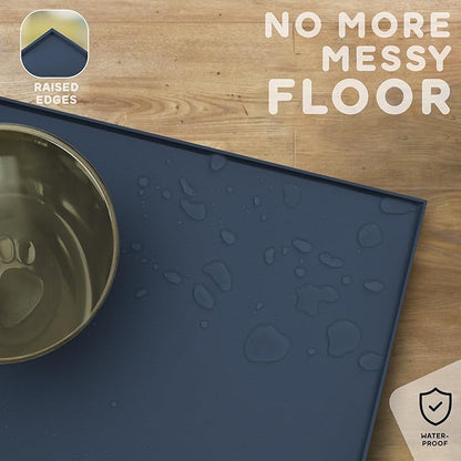 Dog Food Mat - Raised Edges Dogs Mat for Food and Water Prevent Spill, Waterproof Cat Food Mats Protect Floors, Easy Clean Dog Bowl Mats for Food and Water, Silicone Pet Food Tray