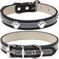 PETCARE Reflective Dog Collar with Cute Paw Rivet Studded Funny Soft PU Leather Adjustable Puppy Dog Collars for Small Medium Large Dogs Cats (Black,Large)