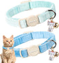 ARING PET 2 Pack Cat Collar-Cute Cotton Cat Collar with Bell & Pendant, Adjustable Blue Green Kitten Collars with Safety Buckle for Girl and Boy Pets