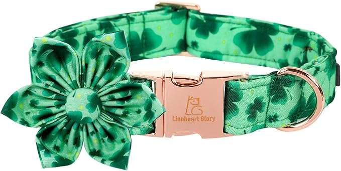 Lionheart Glory St. Patrick's Day Dog Collar, Dog Collar with Flower, Cute Floral Pattern Pet Collars Adjustable Pet Collars for Small Dogs