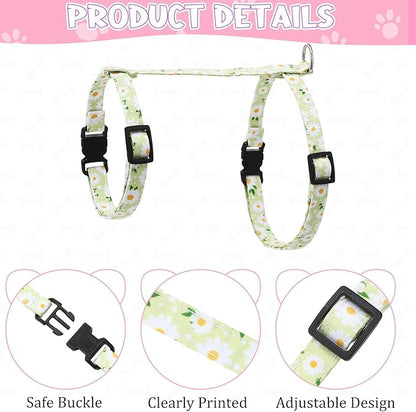 2 Pack Floral Cat Harness and Leash, Escape Proof Adjustable Kitten Harness with Leash Collar, Lightweight Soft and Comfortable for Small Medium Cat Safe Walking and Travel