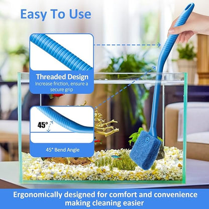 Fish Tank Cleaner with Five Sided Sponge Brush and Long Handle Aquarium Scrubber Alage Scraper for Glass Aquariums Terrarium Home Kitchen(3Pack)