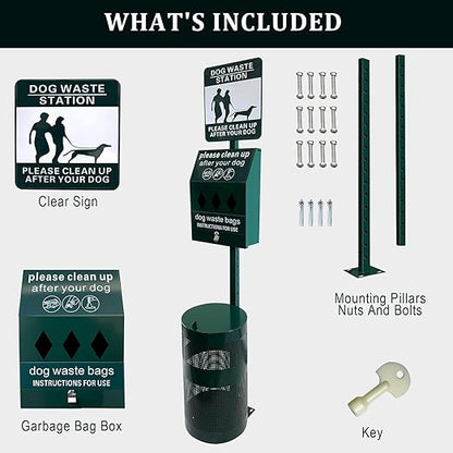 Dog Waste Station, 12 Gallons Pet Waste Bin, Outdoor Dog Waste Disposal System, for Backyard Commercial Park