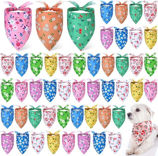 Weewooday 50 Pcs Spring Dog Bandanas Bulk for Dogs Soft Bibs Adjustable Triangle pet Bandana for Small Medium Large Costume(Floral Pattern, 25.6 x 17.7 x 17.7 Inch)