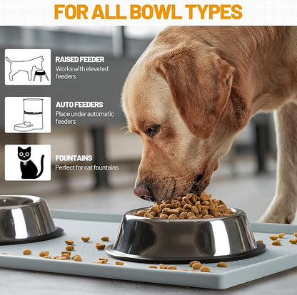 Hubulk Dog Feeding Mat,100% Waterproof Food Grade Silicone Pet Food and Water Bowl Placemat,Dishwasher, High Raised Edge to Prevent Spills,Nonslip Tray to Stop Messes on Floor（28"x18"x0.8", Mist）
