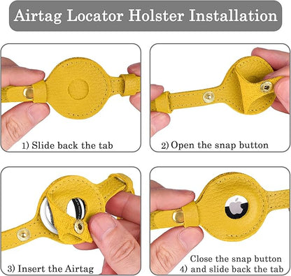 OOPSDOGGY Leather AirTag Cat Collar with Bell - Non Breakaway Kitten Collar with Apple Air Tag Holder - Lightweight GPS Pet Collars for Girl Boy Cats, Small Dogs, Puppies (Yellow)