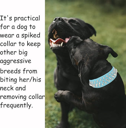 TEEMERRYCA Adjustable Microfiber Leather Spiked Studded Dog Collars with a Squeak Ball Gift for Small Medium Large Pets Like Cats/Pit Bull/Bulldog/Pugs/Husky, Blue, M(12"-15")