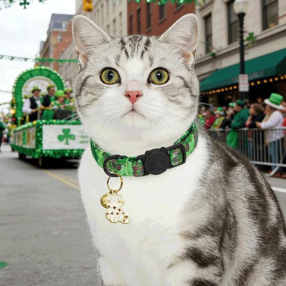 Elegant little tail 2 Pack Cat Collar- St. Patrick's Cat Collars Breakaway with Bell Pendant Wedding Kitten Boy Girl Safety Adjustable 7-12 Inch Collar for Small Cats Puppy