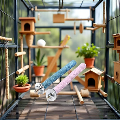 2 Pcs Multi-Color Random Bird Perch Stand Toy Wood Parrot Perch Stand Grinding Claw Sticks Sanded Surface Cage Toy for Parakeets Finches Parakeet Toys Birdcage Accessories