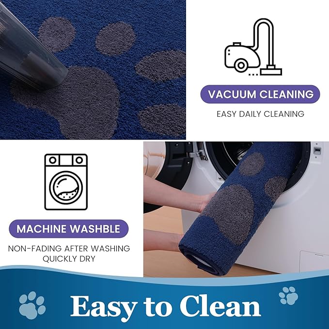 Buganda Dog Door Mat for Muddy Paws, Absorbent Dirt Trapper Washable Indoor Doormats, Non Slip Low-Profile Mud Mat for Dogs, Front Entrance Doormat for Inside Floor (30x20 Inches, Navy)