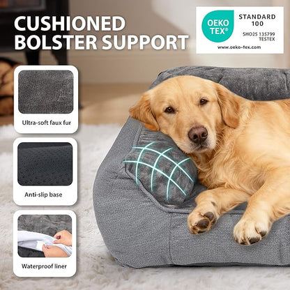Orthopedic Dog Bed for Extra Large Dogs - Extra Thick Supportive Dog Couch Bed, Pet Beds Sofa with Waterproof Washable Cover & Non-Slip Bottom, Grey, 48x35 Inch