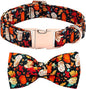 Fall Dog Collar, Leaf Pumpkin Print Adjustable Pet Collar Cute Cotton Soft Collars with Bow Tie Metal Buckle Holiday Puppy Collars Boy&Girl Gift for X-Small Dogs