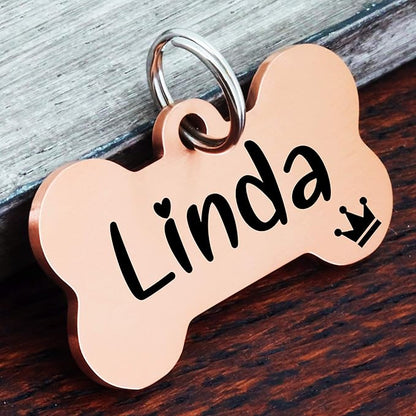 Ultra Joys Custom Personalized Dog ID Tag - Brushed Stainless Steel Bone, Rose Gold, Large