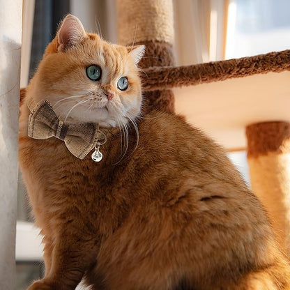 Breakaway Cat Collars - Bow Tie Cute Cat Collar with Bells for Girl Boy Cats, Puppy - Plaid Soft Adjustable Pet Collars Cat Accessories