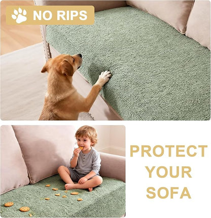 H.VERSAILTEX Non Slip Pet Couch Cover Chenille Dog Bed Protector Thick Soft Sofa Slipcover Pet Friendly Washable Couch Cushion Covers for Pets (68" x 82", Sea Foam)