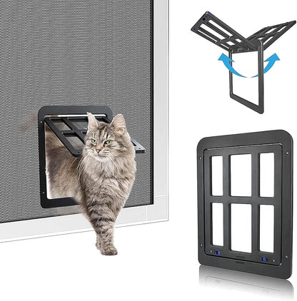 PETLESO Small Pet Door for Screen & Sliding Doors - 8.3" x 10.3" Magnetic Auto-Close Flap with Lockable Insert, Ideal for Cats & Small Dogs, Black