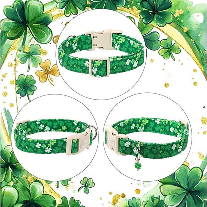 St. Patrick's Day Dog Collar for Medium Dogs - Bold Green Lucky Clover Dog Collars, Cute Irish Party Shamrock Puppy Collar, Lightweight Adjustable St. Patricks Day Pet Collars M