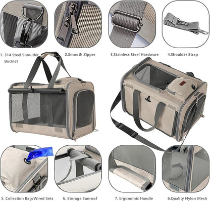 Soft Cats Carrier for Small Dogs Carriers Airline Approved Puppy Travel Bag Softsides Puppy Carry,Soft-Sided,Pets Small Animals Rabbits Bunny Outdoor (Khaki)