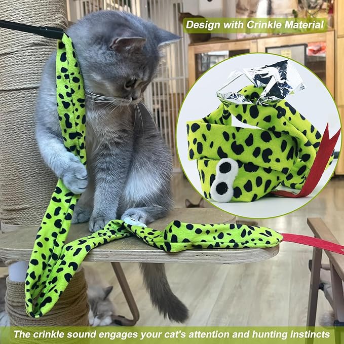 Interactive Cat Toy Wand with Crinkle, Cat Teaser Wand Rainbow String for Bored Indoor Adult Cats and Kittens (6 Pack)