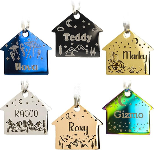 Personalized Dog Tag with 5 Lines of Custom Deep Engraved Durable Stainless Steel Pet ID Name Tag Designer Regular Size House