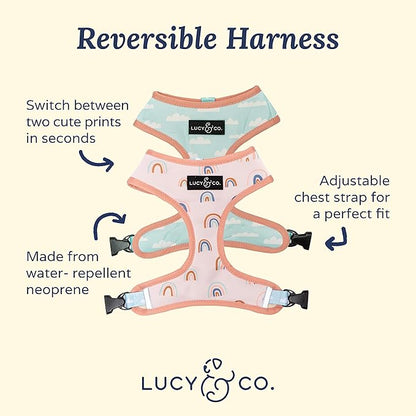 Lucy & Co. in The Clouds, Cute Reversible Dog Harness Walking Halter - Best Designer Pet Harnesses for Medium Dogs - Padded Adjustable Vest for Easy Walking (Small)
