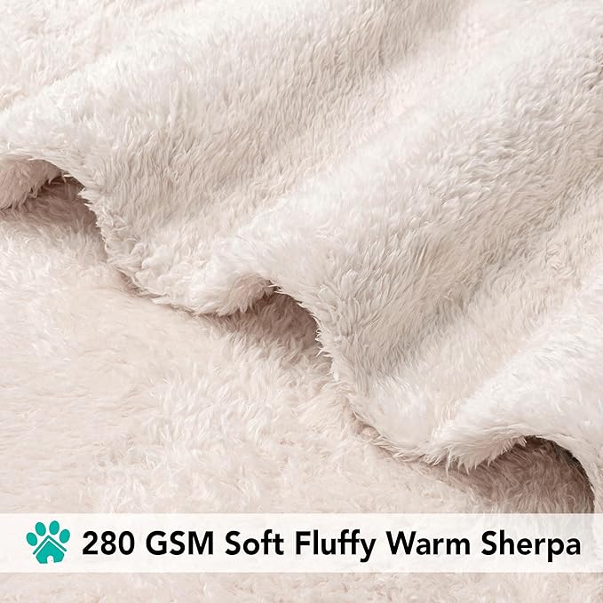 PetAmi Fluffy Soft Dog & Cat Blanket, Sherpa Fleece, Calming Pet Blanket Throw for Bed & Sofa, X-Large 60x80 Beige