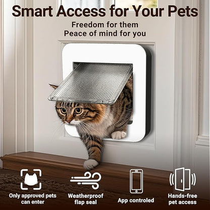 Smart Cat Door with Face Recognition – No Collar Needed, Keyless Entry for Cats（Outer Size 11.4"x10.4"）, App-Controlled Cat Door, Dual Power: Rechargeable Battery or Plug-in