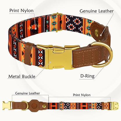 AirTag Dog Collar for Small Medium Large Breed - Adjustable Cute Pattern Dog Collar with Airtag Holder - Soft Leather Tracker GPS Apple Air Tag Pet Collars (Large, 17"-21" Neck Fit, Western)