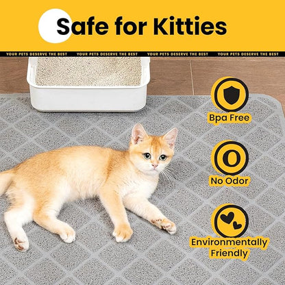 Cat Litter Mat Litter Trapping Mat, 30" x 20" Premium Durable PVC Grid Mesh with Scatter Control, Non-Slip, Less Waste Cat Litter Box Mat, Soft on Kitty’s Paws, Urine Waterproof