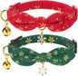 2 Pack Christmas Cat Collar with Bell and Removeable Bunny Bowtie,with Bling Snowflake Charm and Printing Pattern, Safety Breakaway Clasp, Adjustable for Kitten and Cats Green and Red.
