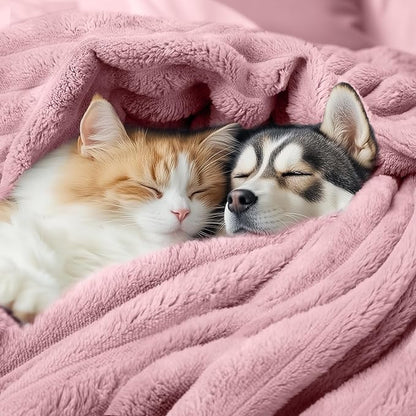 LINENLUX 1 Pack 3 Soft Fleece Dog Blanket for Pet Washable Warm Cat Puppy Fluffy Calming Flannel Pink Medium