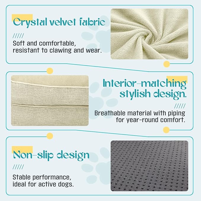 Waterproof Memory Foam Dog Beds for Small Dogs Non-Slip Orthopedic Dog Beds Washable Couch Pet Bed with Removable Cover (Beige, Small)
