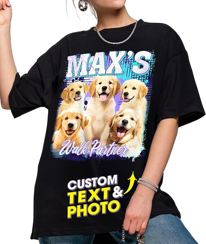 H-DEWALL Custom Shirts Custom Bootleg Rap Shirt for Him Custom Face Shirt with Photo Pet Custom Tees Gift for Dog Cat Lover