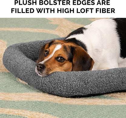 Furhaven Dog Bed for Medium/Small Dogs & Indoor Cats, 100% Washable, Sized to Fit Crates - Sherpa Fleece Bolster Crate Pad - Gray, Medium